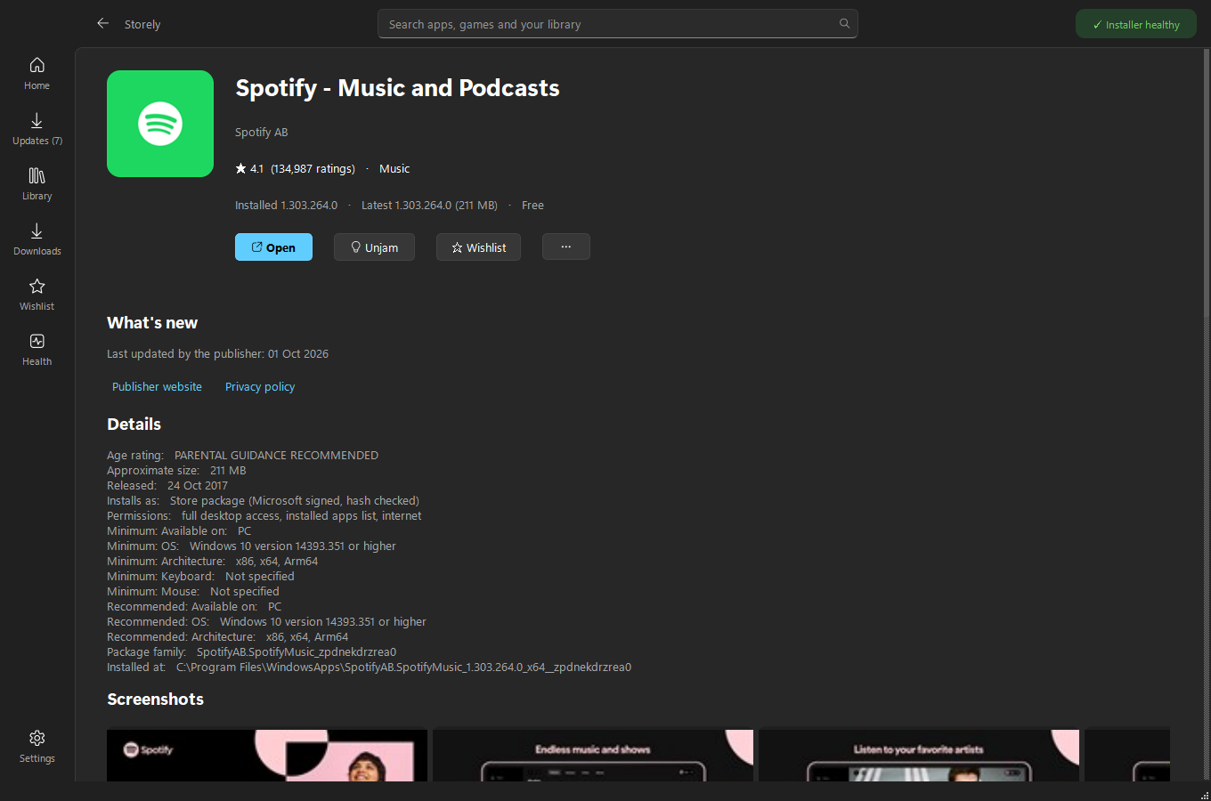 An app page