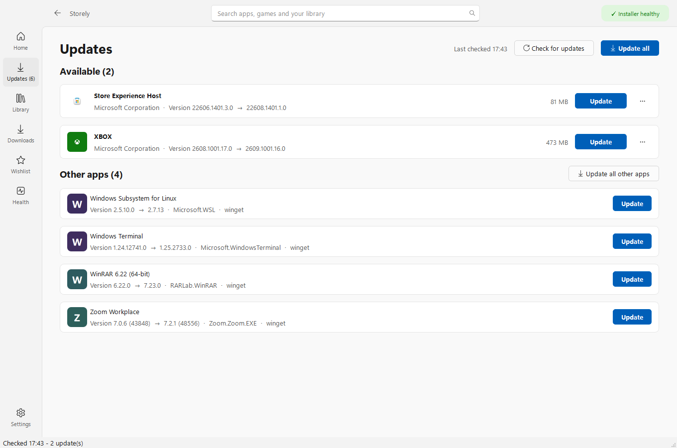 Updates page